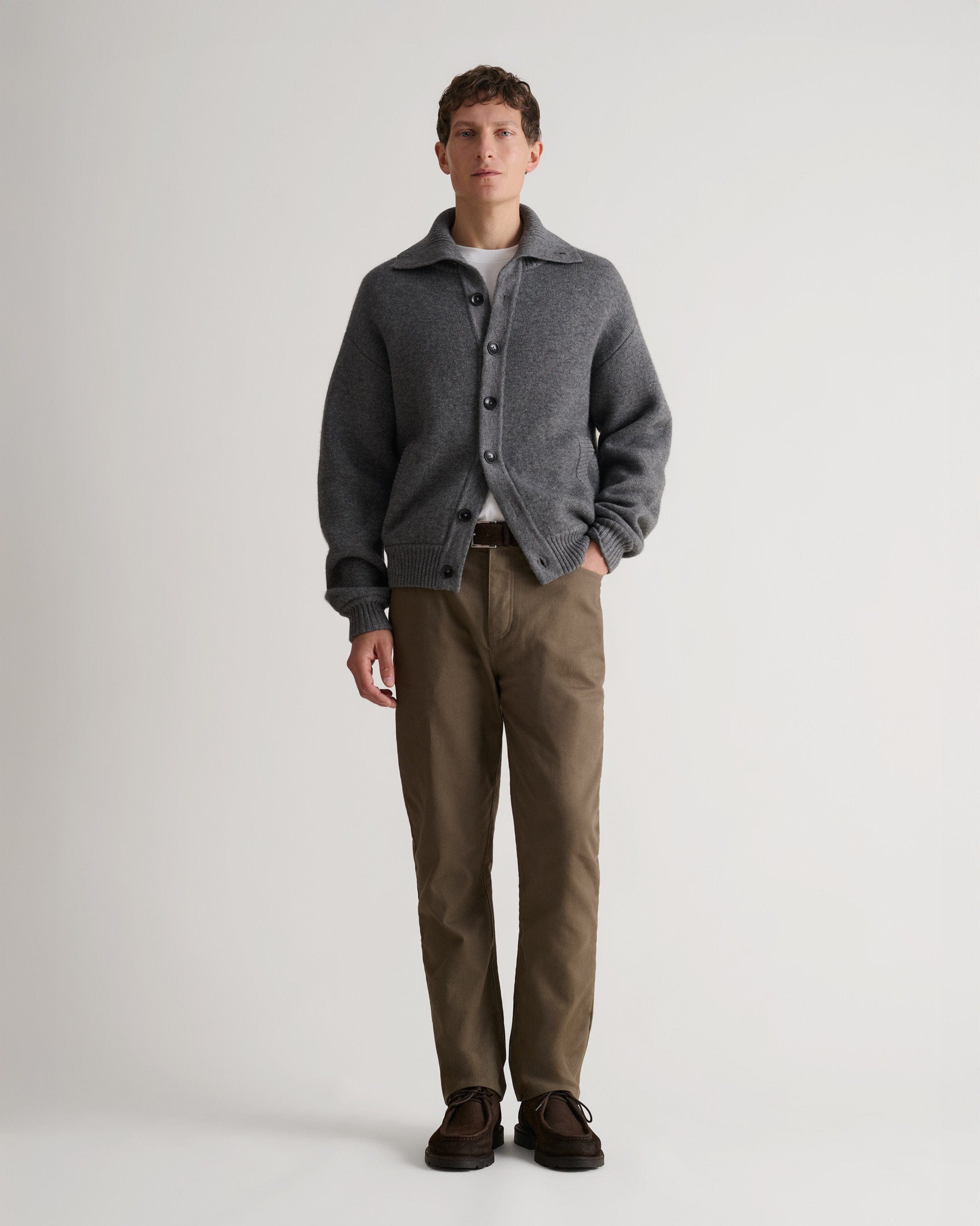 Men's Cashmere Merino Buttoned Cardigan - Steel