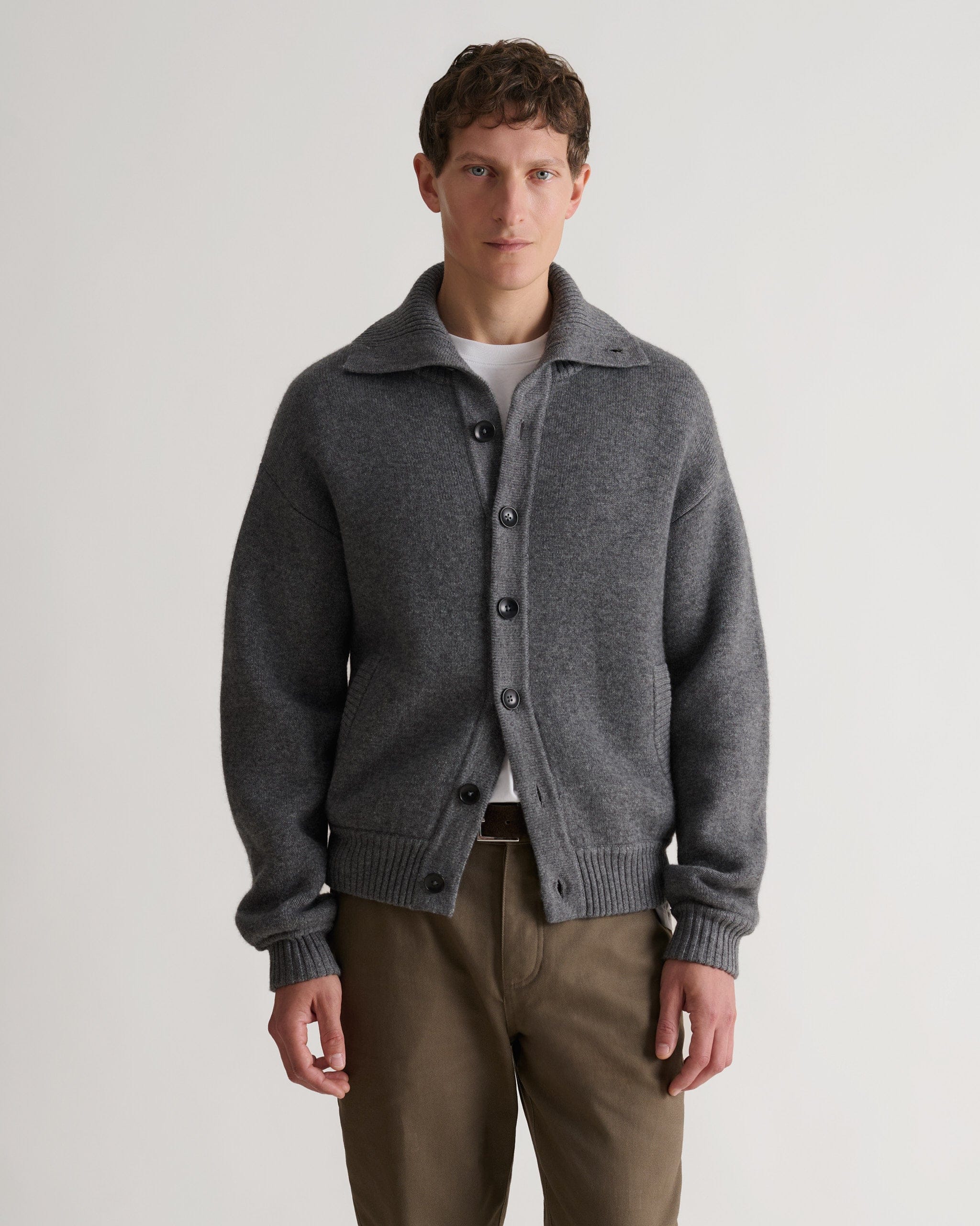 Men's Cashmere Merino Buttoned Cardigan - Steel
