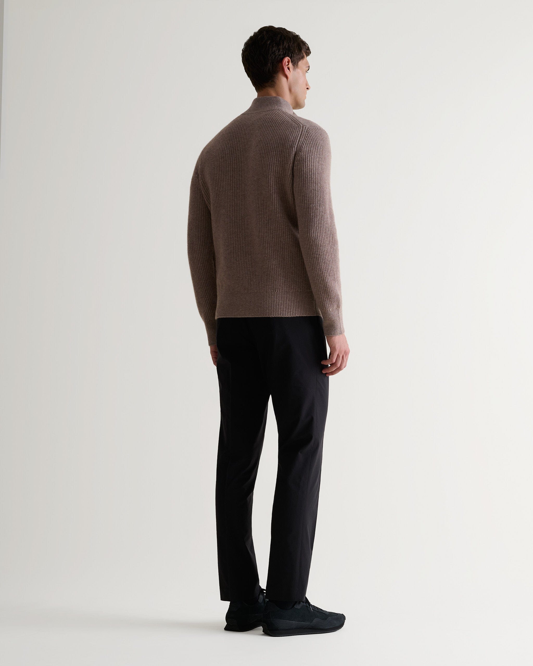 Men's Cashmere Merino Fishermans Rib 1/4 Zip Jumper - Toast