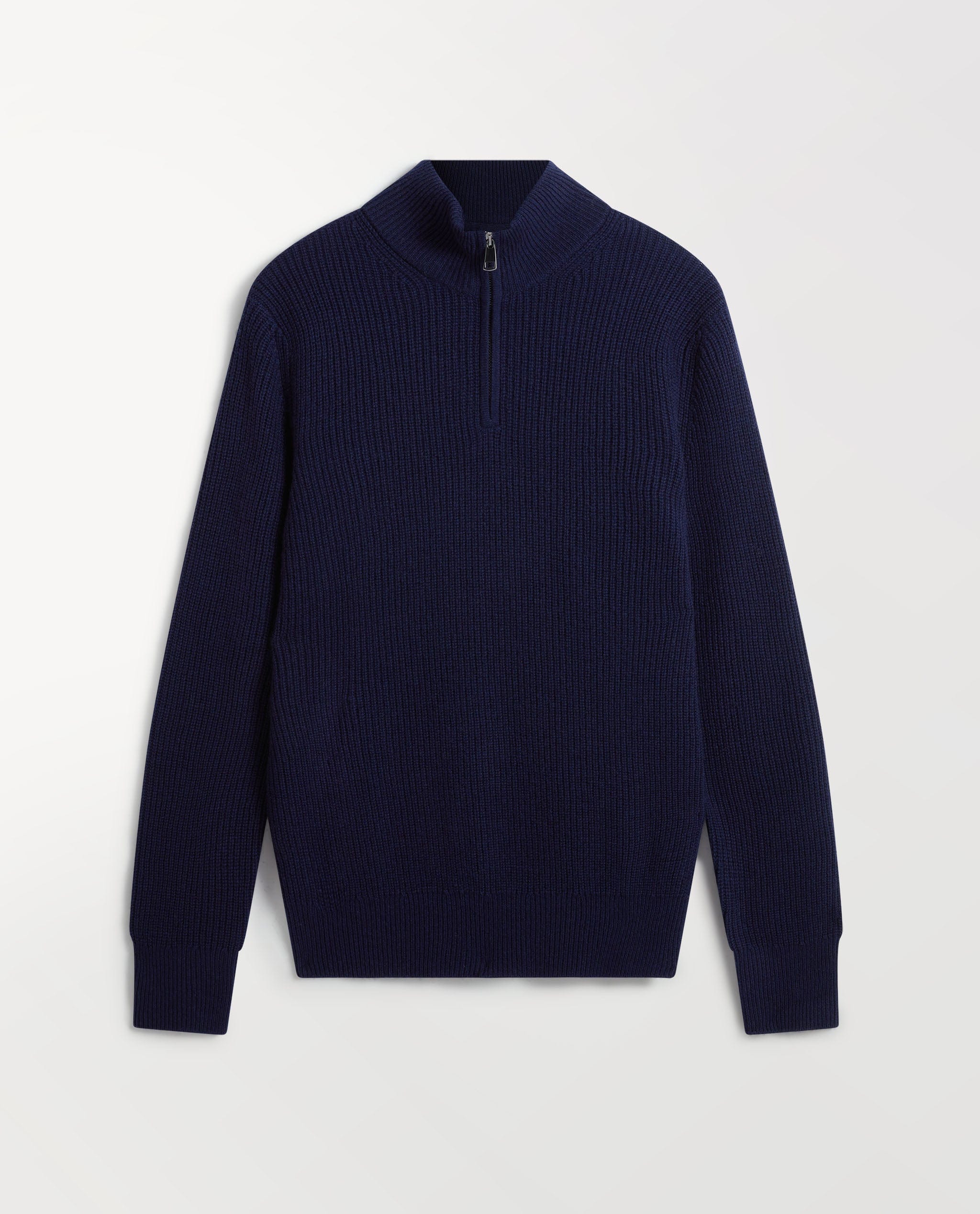 Men's Cashmere Merino Fishermans Rib 1/4 Zip Jumper - Navy