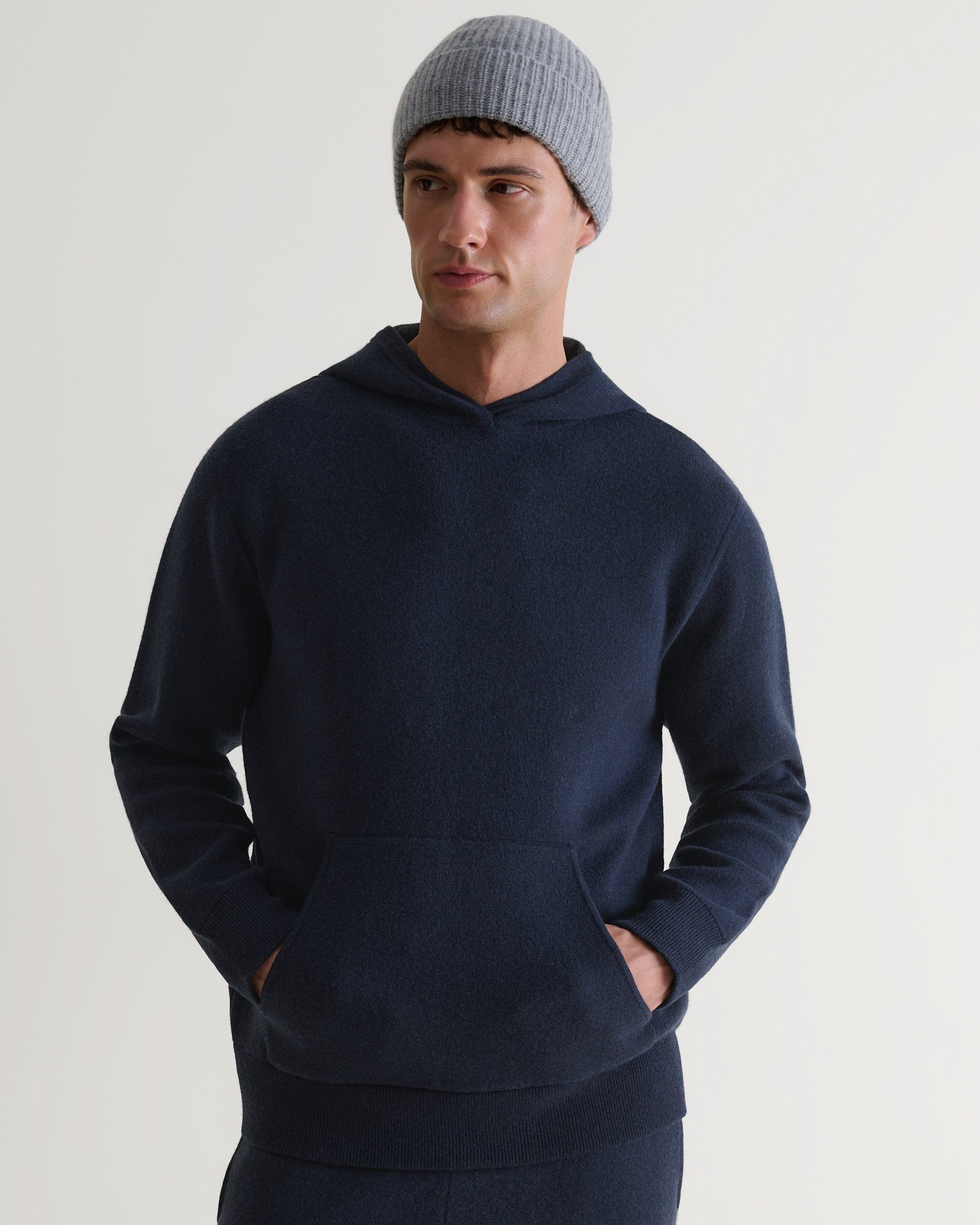Men's Cashmere Merino Double Faced Hoodie - Navy