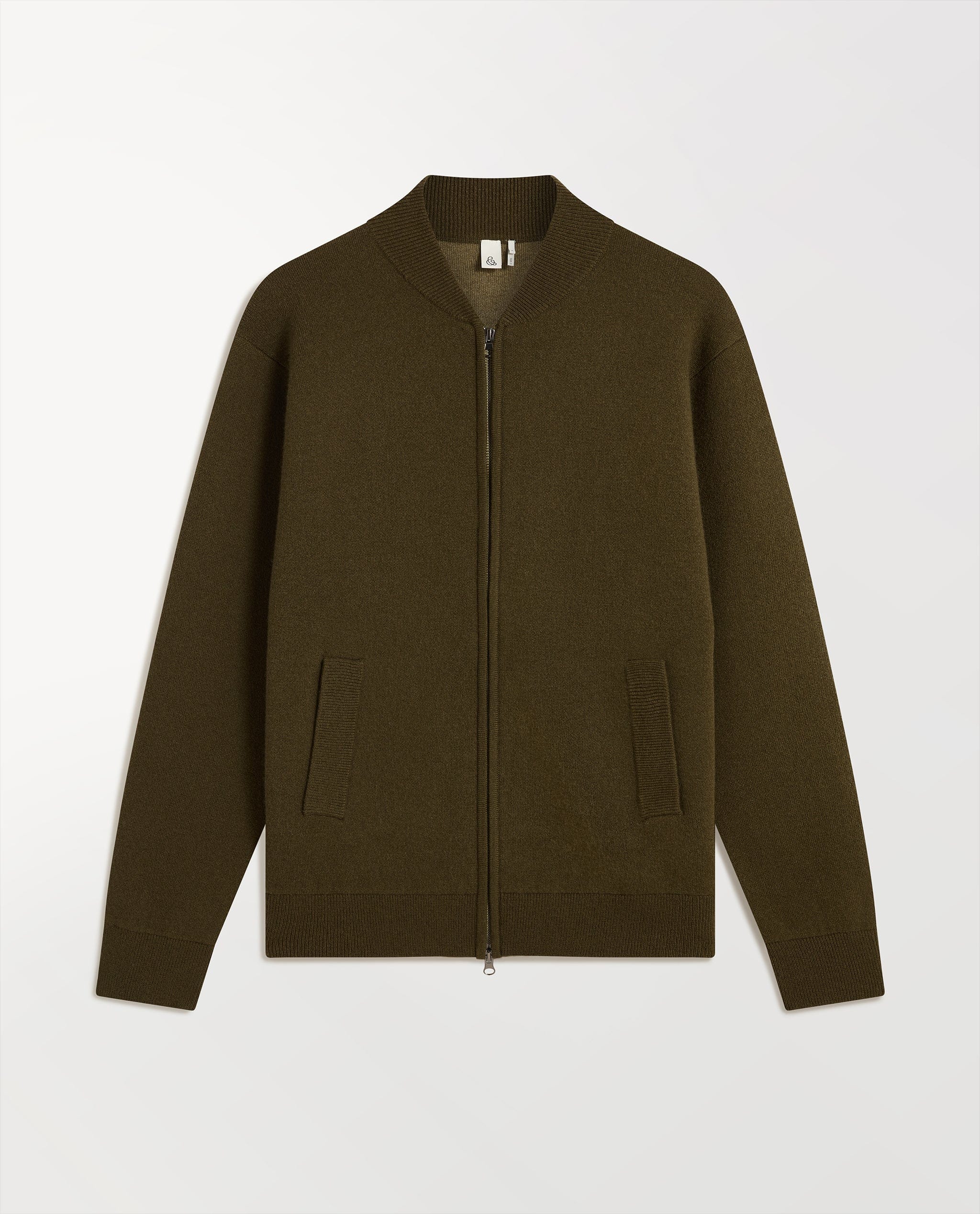 Men's Cashmere Merino Double Faced Zip Jumper - Military Green